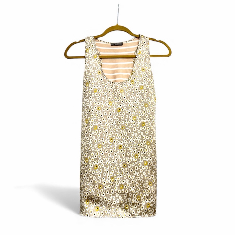 West Key Sleeveless Blouse w/Mauve & Gold Floral Front & Striped Back Sz S